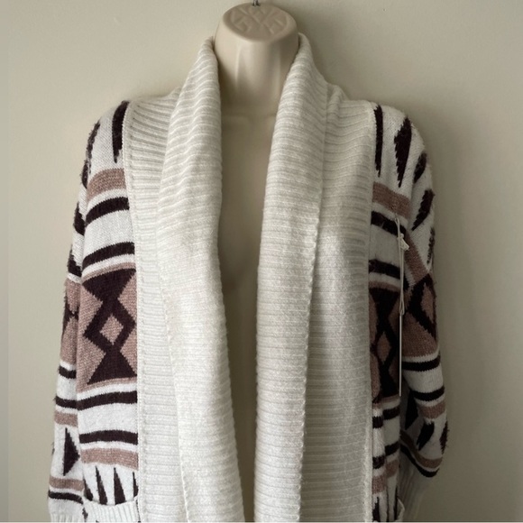 JOIE Aztec Tan Brown Long Sleeve Open Front Duster Sweater Cardigan Small - Picture 6 of 16